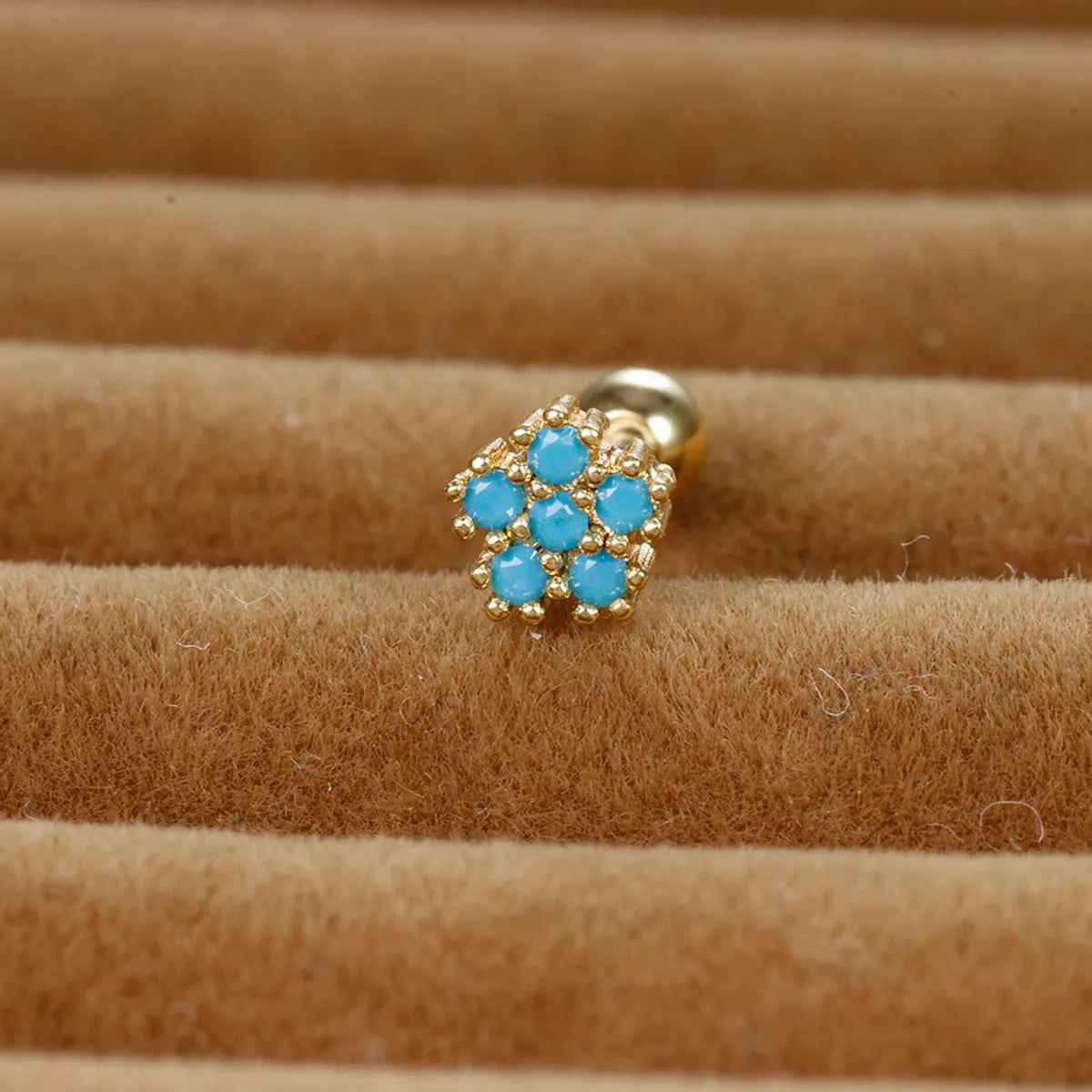 1 Piece Ig Style Sweet Flower Plating Inlay Stainless Steel Turquoise Zircon Ear Studs