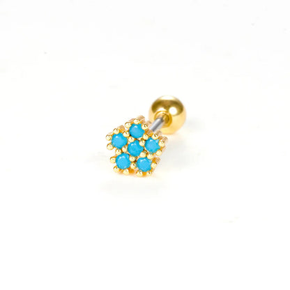 1 Piece Ig Style Sweet Flower Plating Inlay Stainless Steel Turquoise Zircon Ear Studs