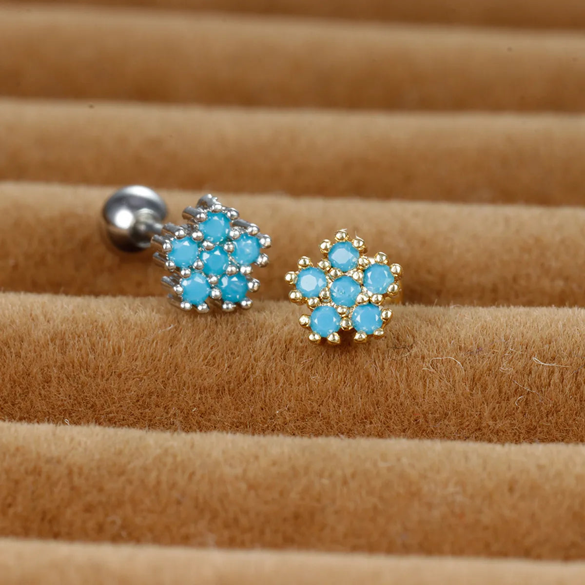 1 Piece Ig Style Sweet Flower Plating Inlay Stainless Steel Turquoise Zircon Ear Studs