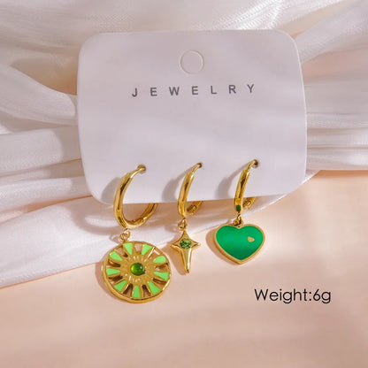 1 Piece IG Style Y2K Luxurious Color Block Plating Inlay 304 Stainless Steel Natural Stone Shell Zircon 14K Gold Plated Drop Earrings