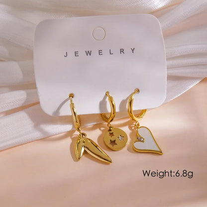 1 Piece IG Style Y2K Luxurious Color Block Plating Inlay 304 Stainless Steel Natural Stone Shell Zircon 14K Gold Plated Drop Earrings