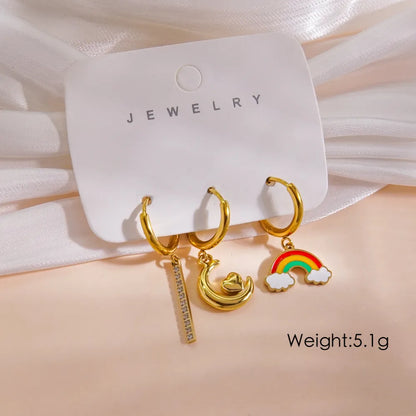 1 Piece IG Style Y2K Luxurious Color Block Plating Inlay 304 Stainless Steel Natural Stone Shell Zircon 14K Gold Plated Drop Earrings