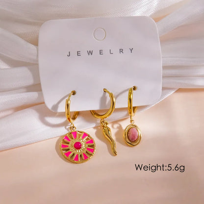 1 Piece IG Style Y2K Luxurious Color Block Plating Inlay 304 Stainless Steel Natural Stone Shell Zircon 14K Gold Plated Drop Earrings