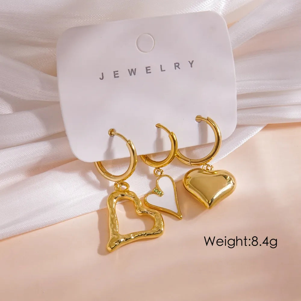 1 Piece IG Style Y2K Luxurious Color Block Plating Inlay 304 Stainless Steel Natural Stone Shell Zircon 14K Gold Plated Drop Earrings