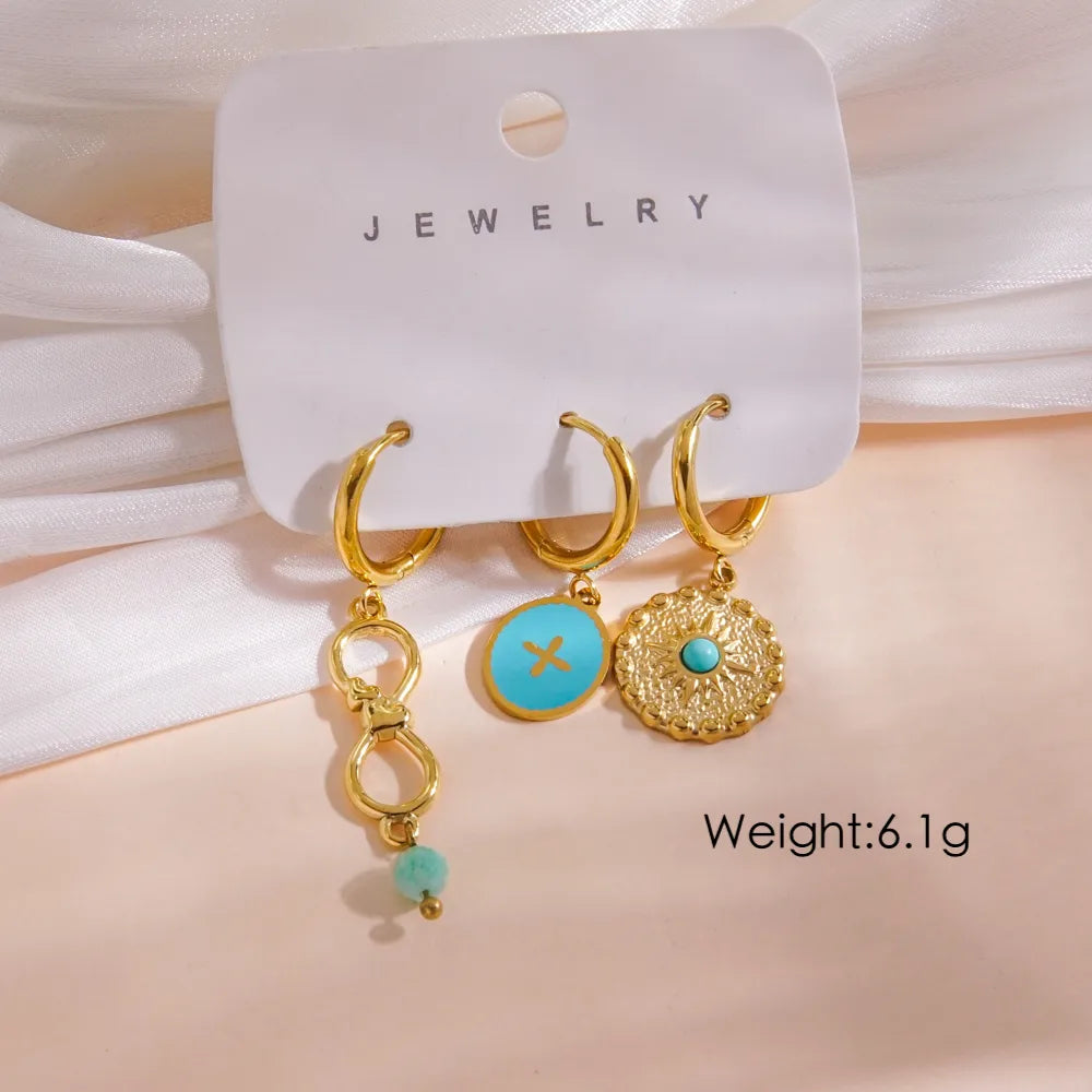 1 Piece IG Style Y2K Luxurious Color Block Plating Inlay 304 Stainless Steel Natural Stone Shell Zircon 14K Gold Plated Drop Earrings