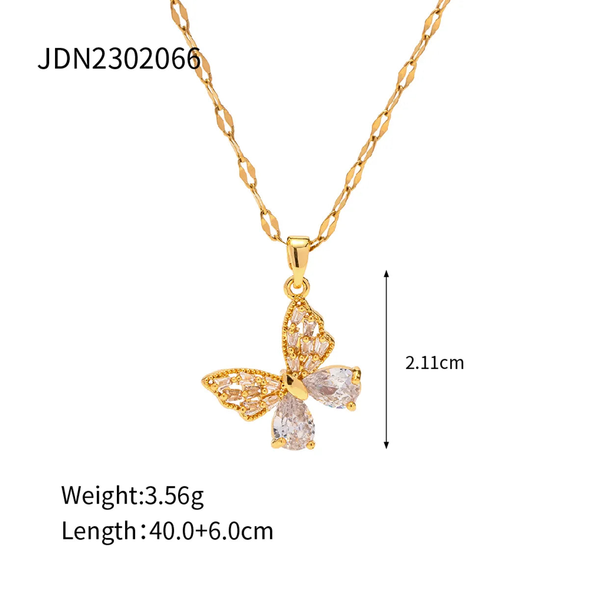 Ins Style Butterfly Stainless Steel Plating Inlay Zircon 18k Gold Plated Pendant Necklace