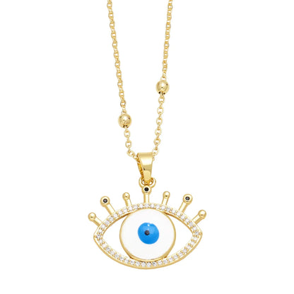 1 Piece Ins Style Devil's Eye Copper Enamel Plating Inlay Zircon 18k Gold Plated Pendant Necklace