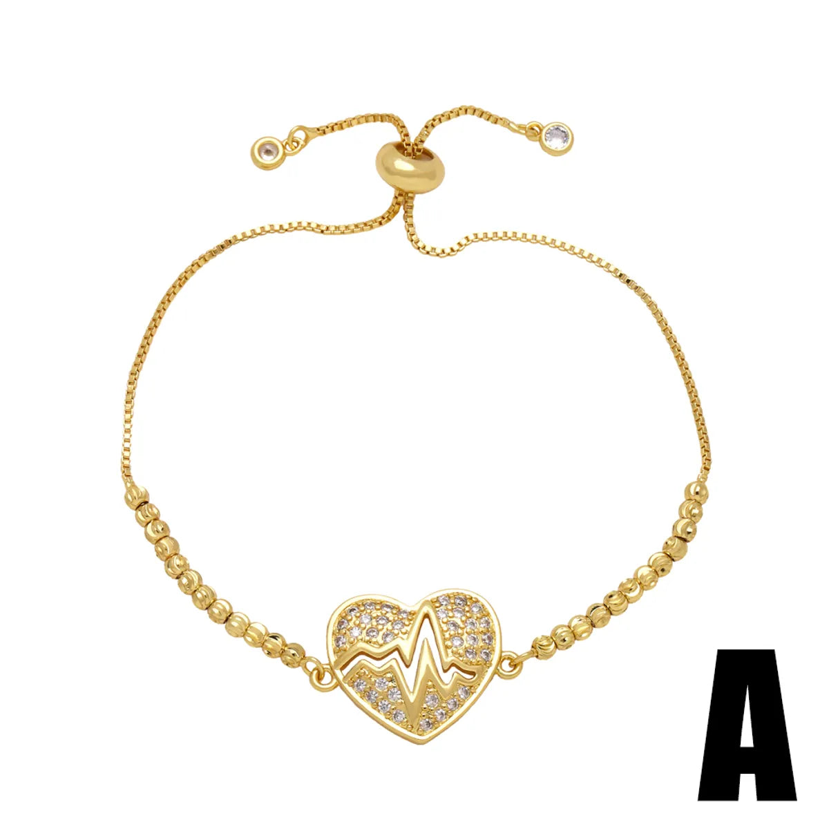 1 Piece Ins Style Heart Shape Copper Plating Inlay Zircon 18k Gold Plated Bracelets