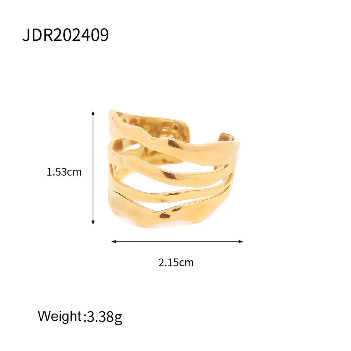 Ins Style Irregular Stainless Steel Plating 18k Gold Plated Open Ring