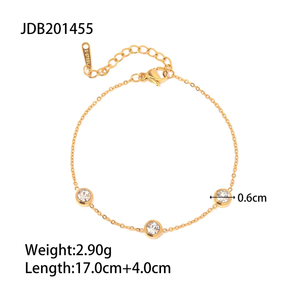 1 Piece Ins Style Round Stainless Steel Plating Inlay Zircon Bracelets