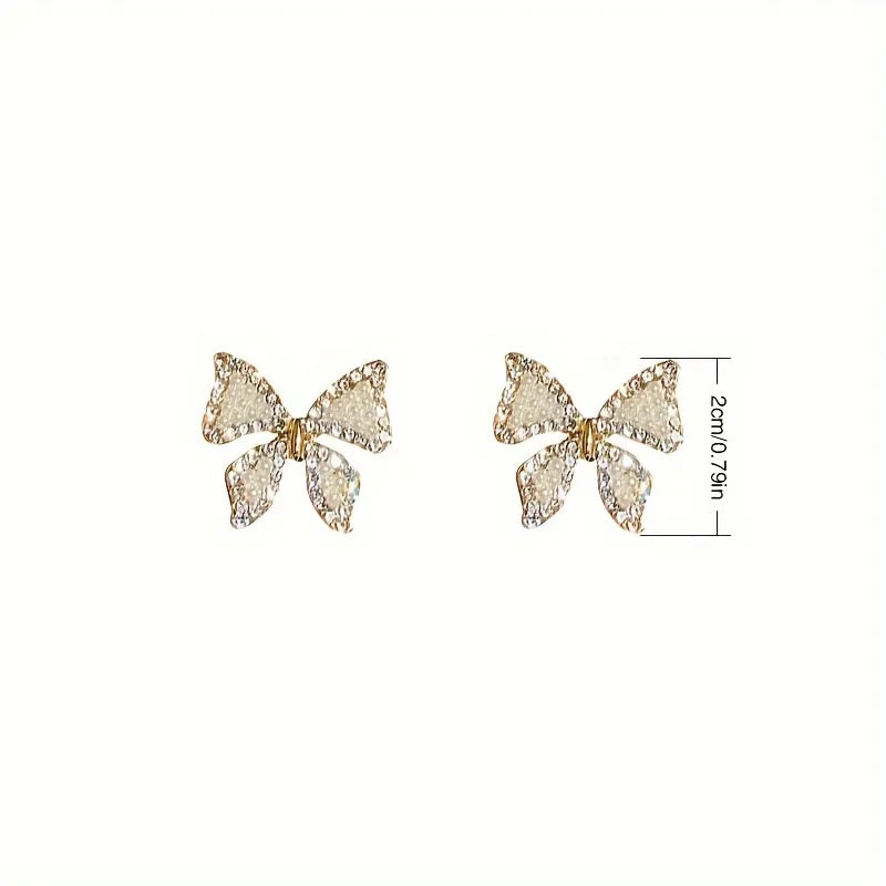 1 Piece Japanese Style Sweet Bow Knot Inlay Alloy Rhinestones Ear Studs