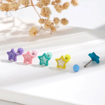 1 Piece Japanese Style Sweet Star Plating Inlay Stainless Steel Zircon 18k Gold Plated Ear Studs