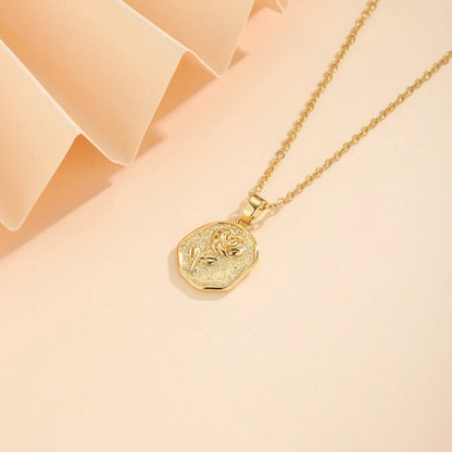 Korean Style Cross Square Flower Stainless Steel Titanium Steel Plating Inlay Zircon 18k Gold Plated Gold Plated Pendant Necklace