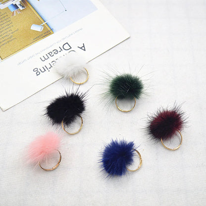 1 Piece Korean Style Hairball Mink Hair Metal Women's Rings