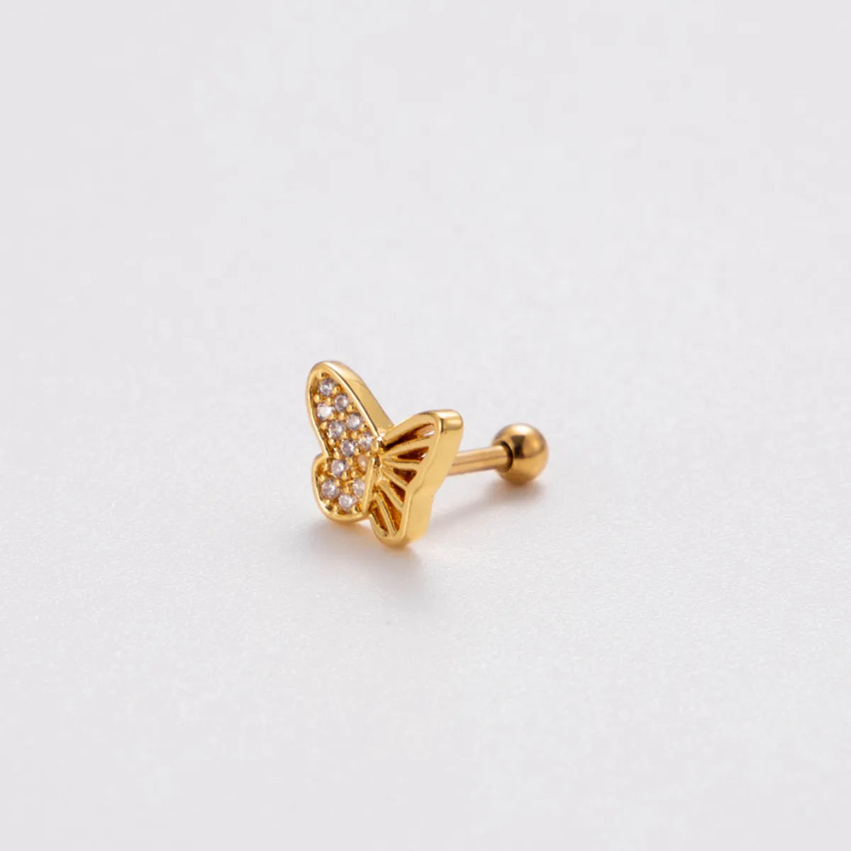 1 Piece Korean Style Heart Shape Butterfly Plating Inlay Stainless Steel Zircon 18k Gold Plated Ear Studs