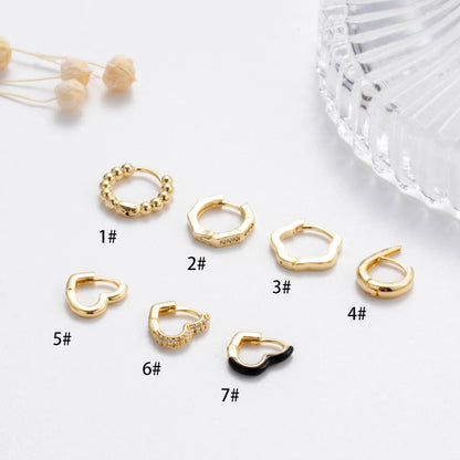 1 Piece Korean Style Round Heart Shape Inlay Stainless Steel Zircon 18k Gold Plated Earrings