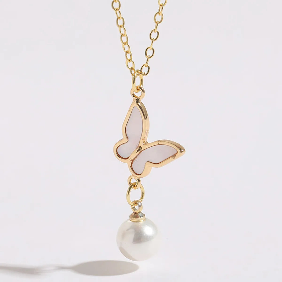 1 Piece Korean Style Star Butterfly Copper Pearl Plating Inlay Shell 14k Gold Plated Pendant Necklace