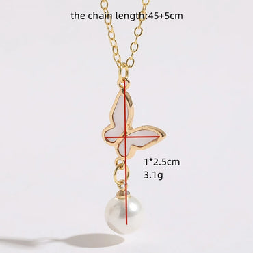 1 Piece Korean Style Star Butterfly Copper Pearl Plating Inlay Shell 14k Gold Plated Pendant Necklace