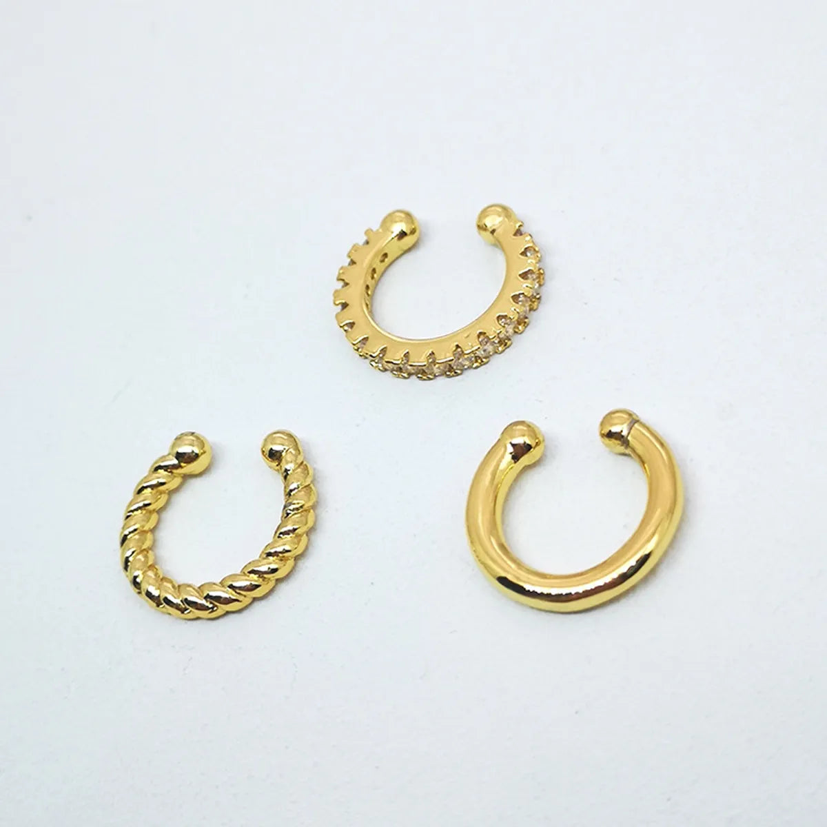 1 Piece Lady C Shape Spiral Stripe Plating Inlay Copper Zircon Ear Cuffs