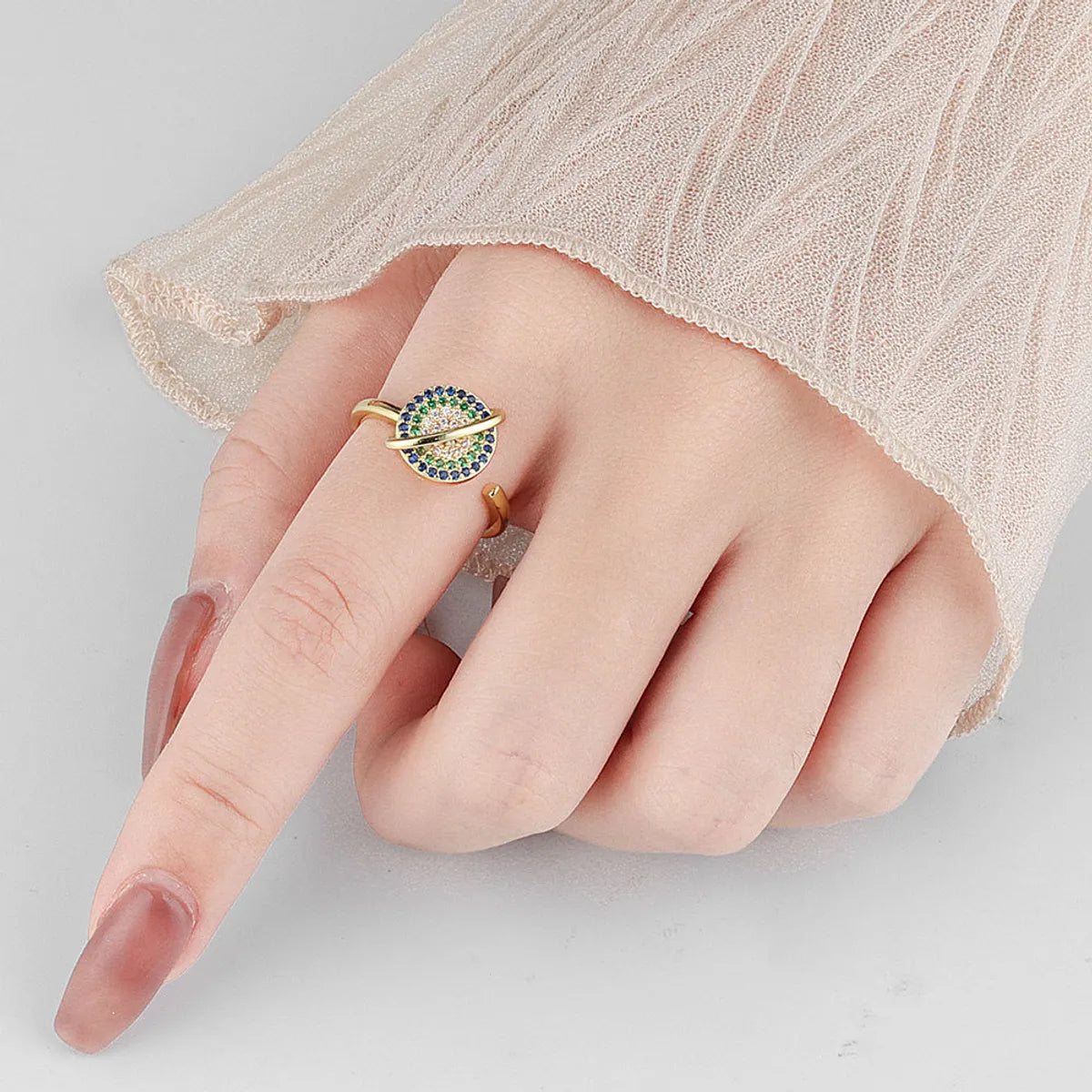 1 Piece Lady Flower Copper Plating Zircon Women'S Open Ring