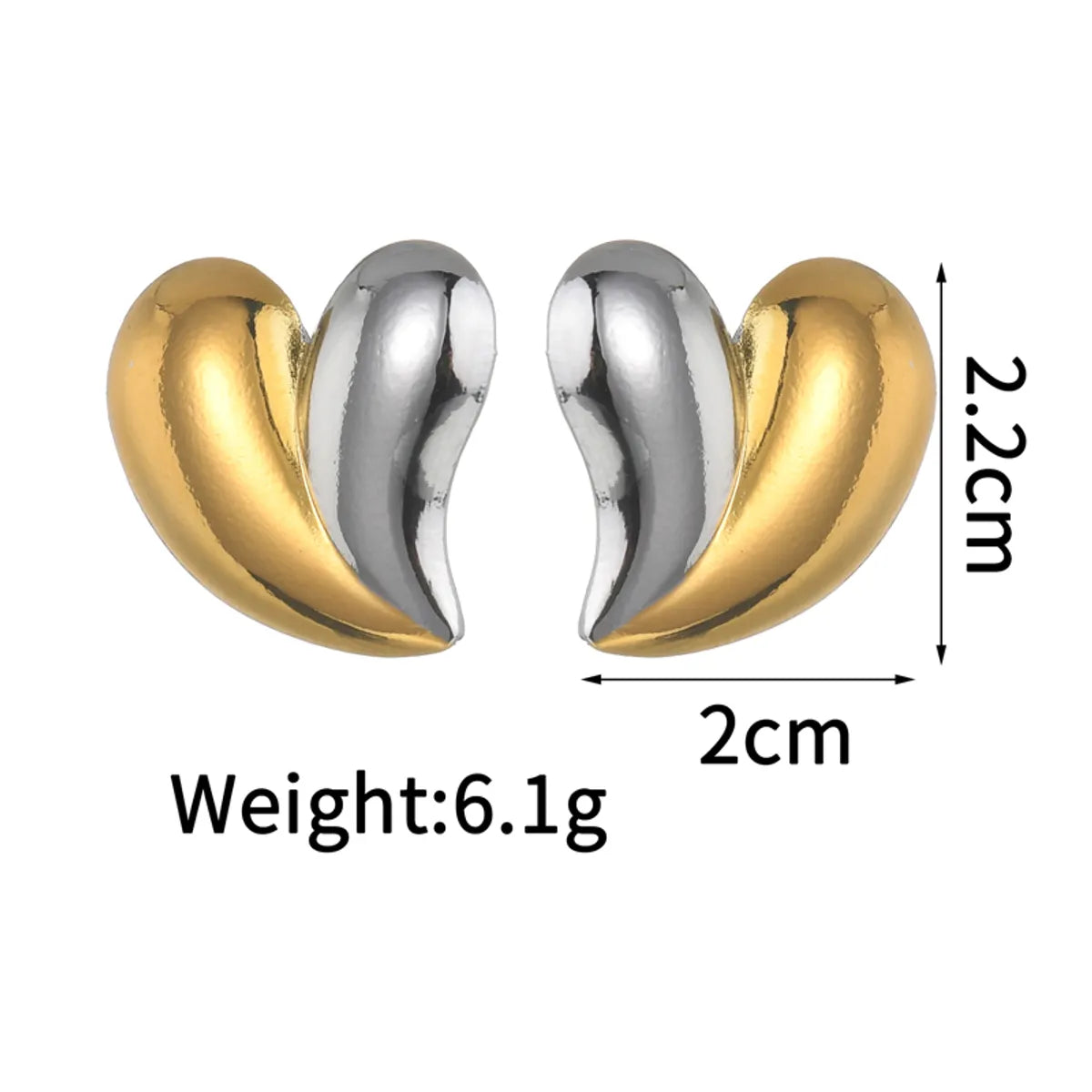 1 Piece Lady Heart Shape 304 Stainless Steel 18K Gold Plated Ear Studs