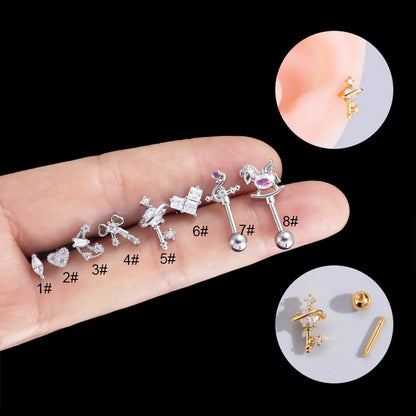 1 Piece Lady Heart Shape Stainless Steel Plating Inlay Zircon Ear Studs