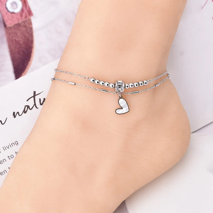 1 Piece Lady Heart Shape Titanium Steel Inlay Shell Women'S Anklet