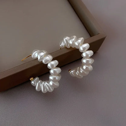 1 Piece Lady Simple Style Solid Color Beaded Plating Artificial Pearl Sterling Silver Ear Studs