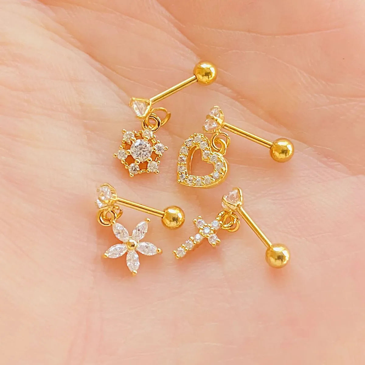 1 Piece Lady Star Inlay Stainless Steel Zircon Ear Studs