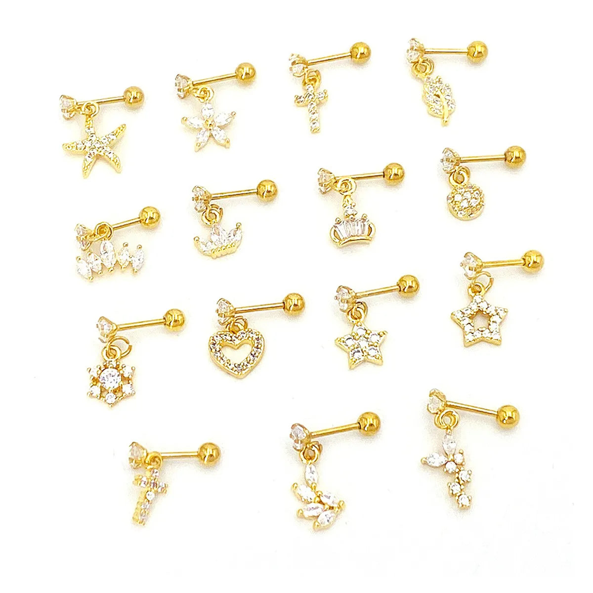 1 Piece Lady Star Inlay Stainless Steel Zircon Ear Studs