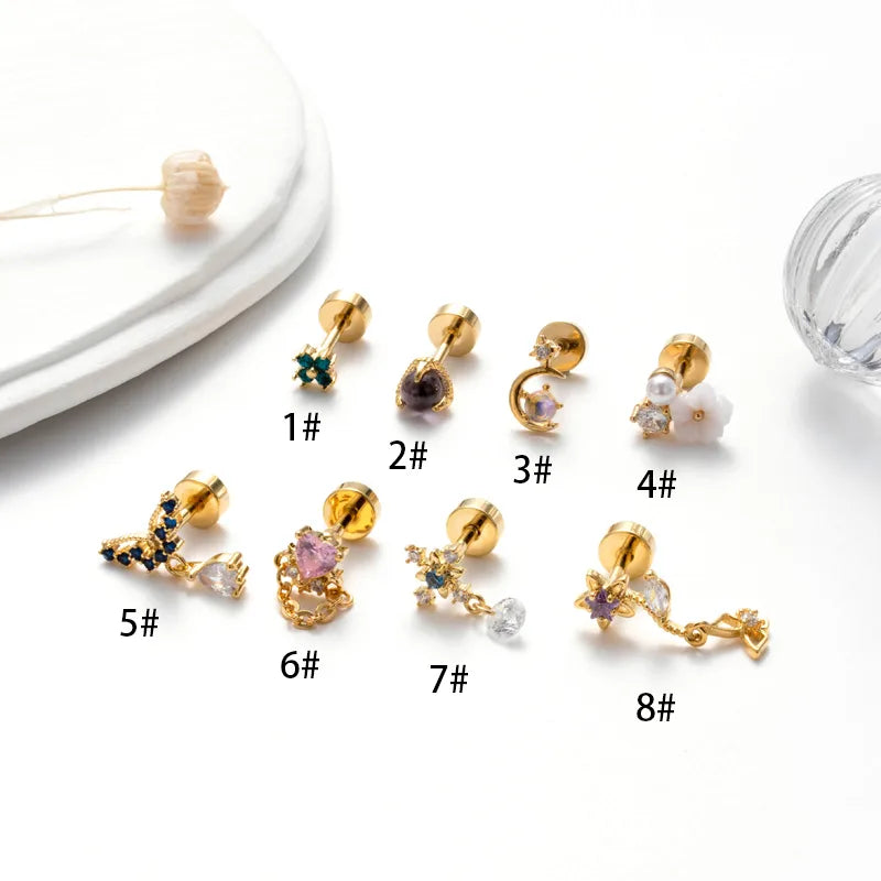 1 Piece Lady Vacation Classic Style Water Droplets Heart Shape Flower Plating Inlay Copper Zircon Ear Studs Cartilage Earrings