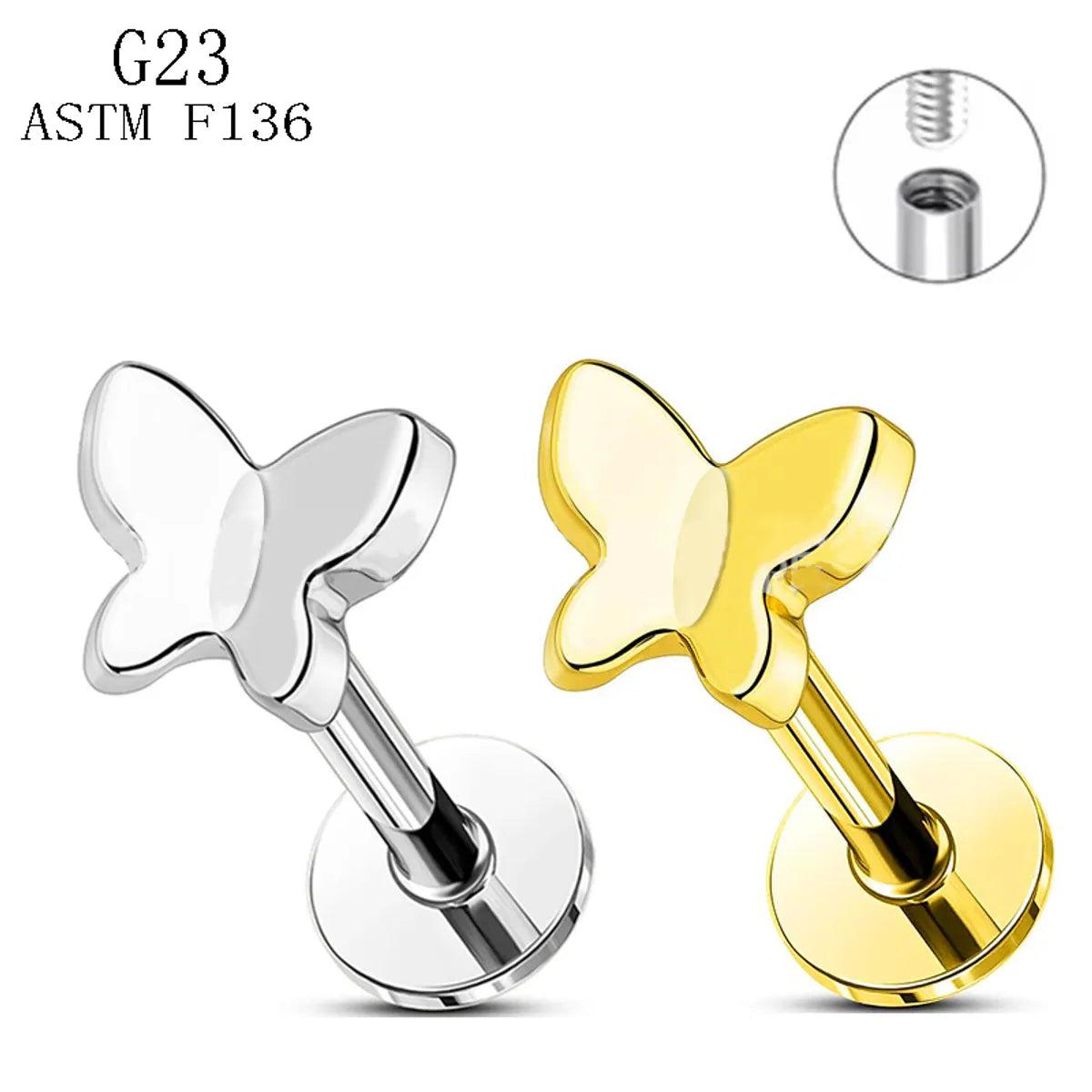 1 Piece Lip Rings Basic Simple Style Butterfly Pure Titanium Plating 18K Gold Plated Lip Rings Ear Cartilage Rings & Studs