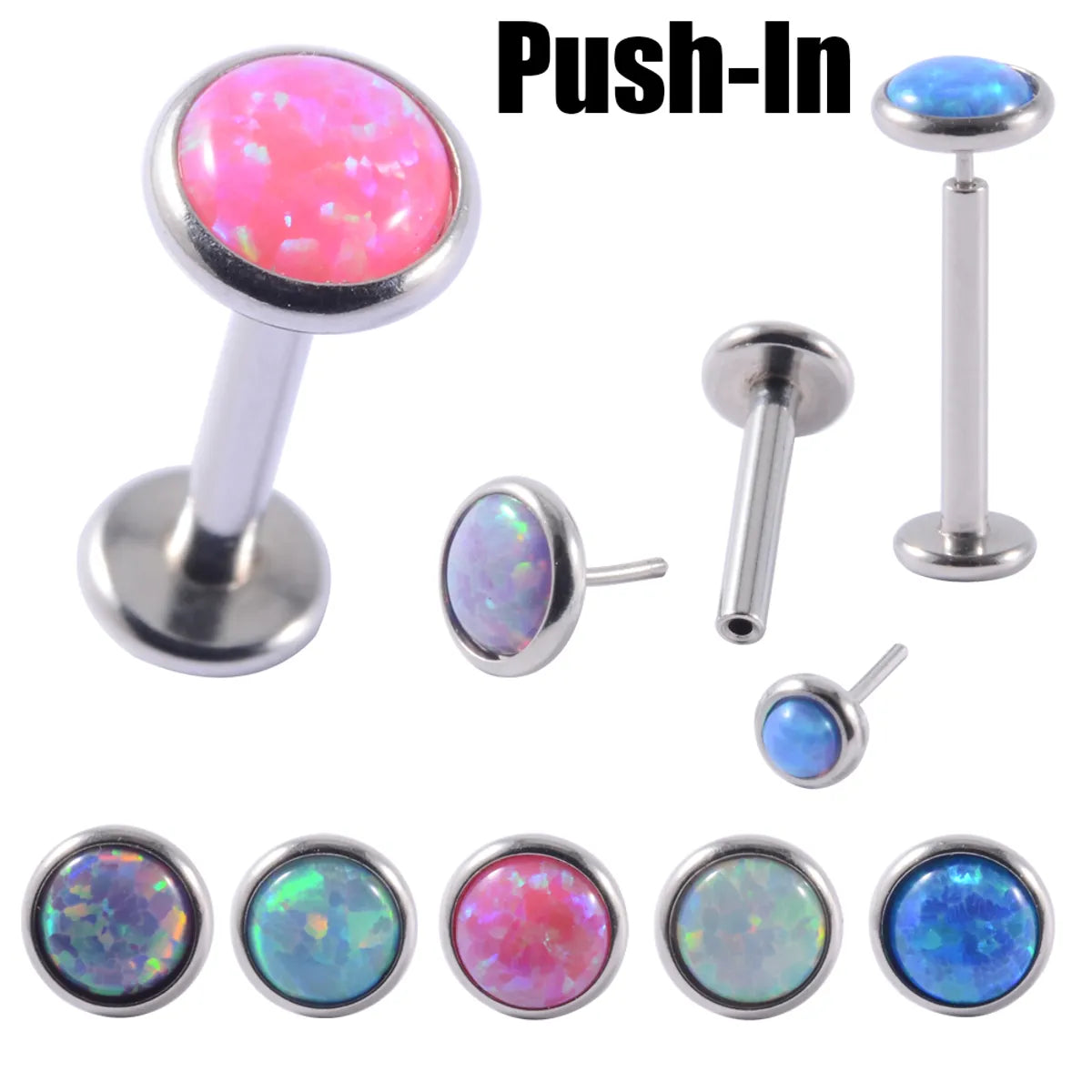 1 Piece Lip Rings Casual Hawaiian Tropical Round 304 Stainless Steel Opal Titanium Alloy Polishing Inlay Gem Opal Lip Rings Ear Cartilage Rings & Studs