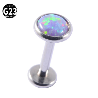 1 Piece Lip Rings Casual Hawaiian Tropical Round 304 Stainless Steel Opal Titanium Alloy Polishing Inlay Gem Opal Lip Rings Ear Cartilage Rings & Studs