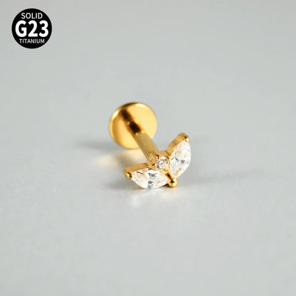 1 Piece Lip Rings Casual Vacation Simple Style Sword Crown Pure Titanium Inlay Zircon 18K Gold Plated Lip Rings