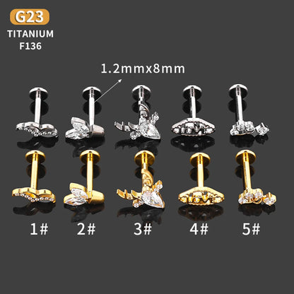 1 Piece Lip Rings Classic Style Deer Titanium Alloy Hollow Out Zircon Gold Plated Lip Rings Ear Cartilage Rings & Studs