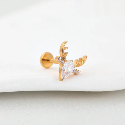 1 Piece Lip Rings Classic Style Deer Titanium Alloy Hollow Out Zircon Gold Plated Lip Rings Ear Cartilage Rings & Studs