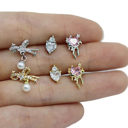 1 Piece Lip Rings Cute Wedding Pastoral Heart Shape Rose Bow Knot 316 Stainless Steel  Copper Plating Inlay Acrylic Rhinestones Zircon White Gold Plated Gold Plated Lip Rings