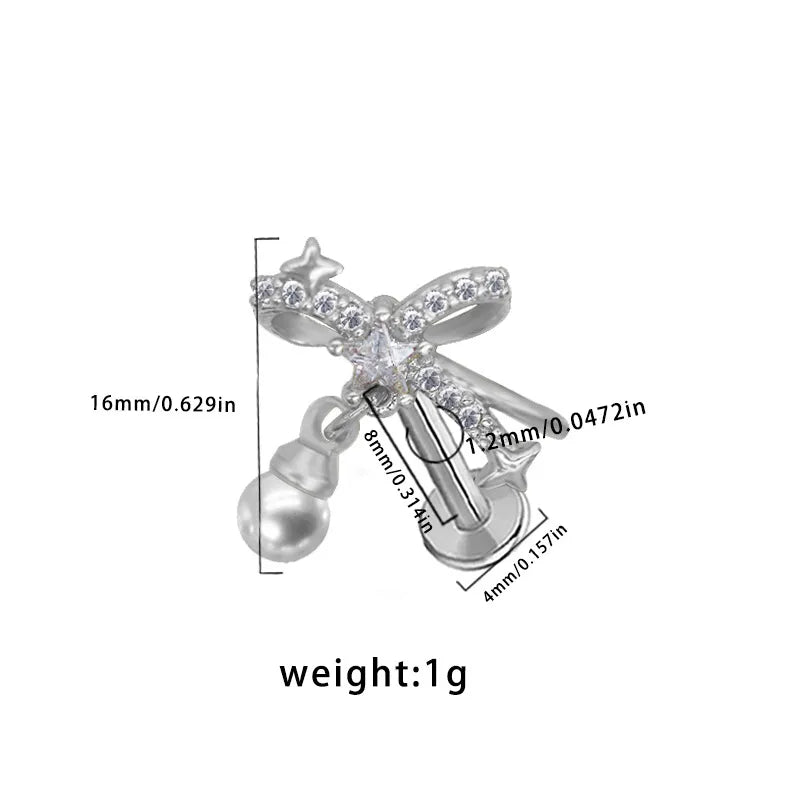 1 Piece Lip Rings Cute Wedding Pastoral Heart Shape Rose Bow Knot 316 Stainless Steel  Copper Plating Inlay Acrylic Rhinestones Zircon White Gold Plated Gold Plated Lip Rings