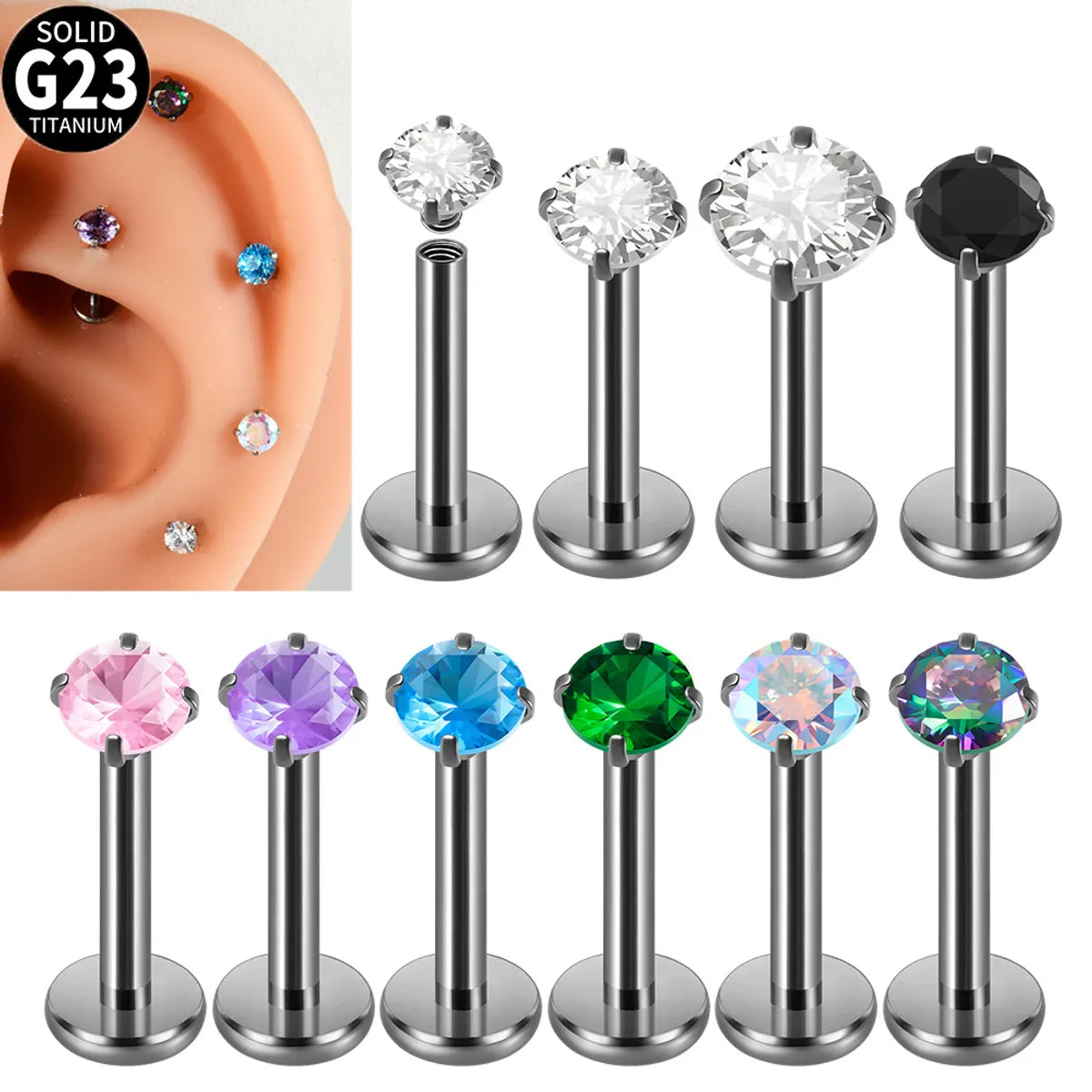 1 Piece Lip Rings Formal Sweet Simple Style Round Titanium Alloy Polishing Zircon Ear Cartilage Rings & Studs