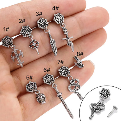 1 Piece Lip Rings Gothic Hip-Hop Feather Snake Skull 316L Stainless Steel  Polishing Hollow Out Inlay Zircon Lip Rings Ear Cartilage Rings & Studs Nose Rings & Studs