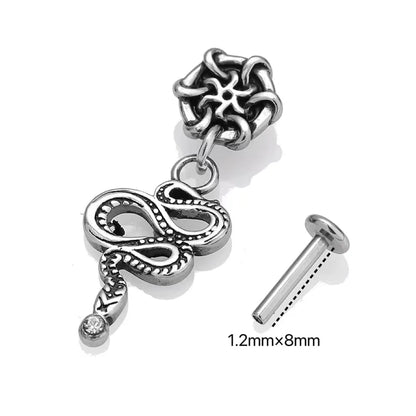 1 Piece Lip Rings Gothic Hip-Hop Feather Snake Skull 316L Stainless Steel  Polishing Hollow Out Inlay Zircon Lip Rings Ear Cartilage Rings & Studs Nose Rings & Studs