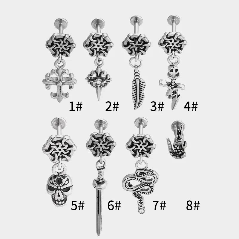 1 Piece Lip Rings Gothic Hip-Hop Feather Snake Skull 316L Stainless Steel  Polishing Hollow Out Inlay Zircon Lip Rings Ear Cartilage Rings & Studs Nose Rings & Studs