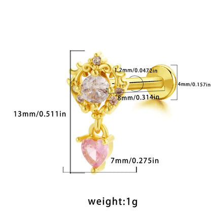 1 Piece Lip Rings Hip-Hop Rock Star Moon Bat 316L Stainless Steel  Copper Inlay Glass Gold Plated Lip Rings