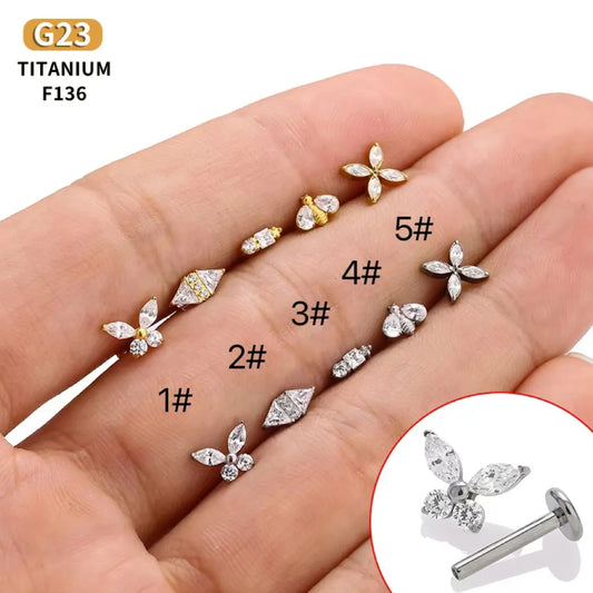 1 Piece Lip Rings Nordic Style Simple Style Cool Style Bee Butterfly Titanium Alloy Plating Inlay Zircon 18K Gold Plated Lip Rings Ear Cartilage Rings & Studs Nose Rings & Studs