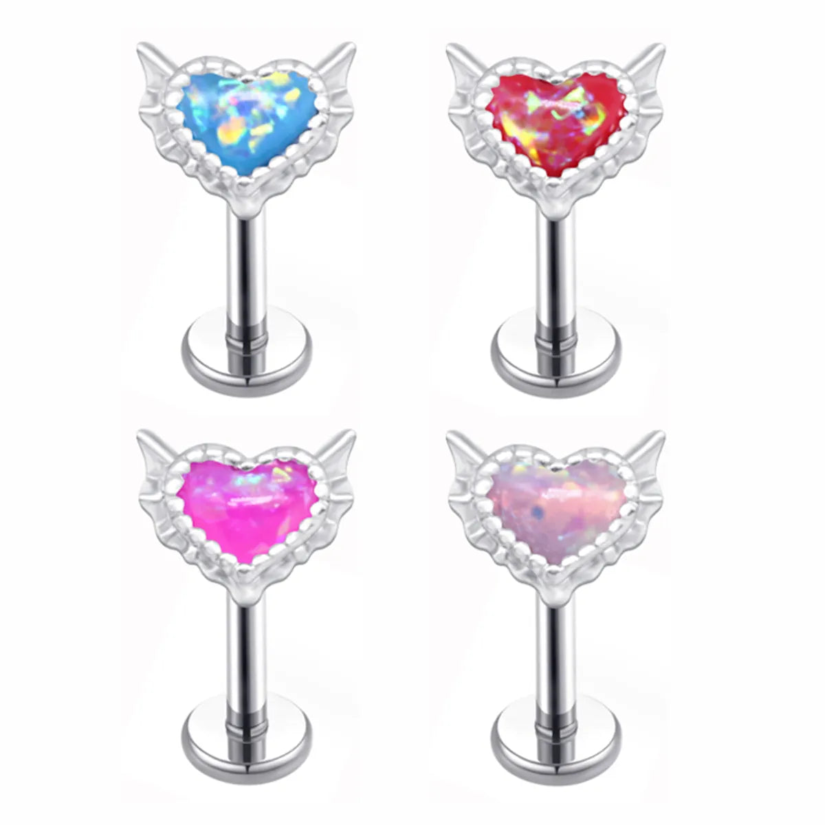 1 Piece Lip Rings Sexy Sweet Heart Shape Stainless Steel Plating Inlay Opal Lip Stud