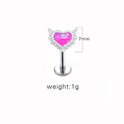 1 Piece Lip Rings Sexy Sweet Heart Shape Stainless Steel Plating Inlay Opal Lip Stud