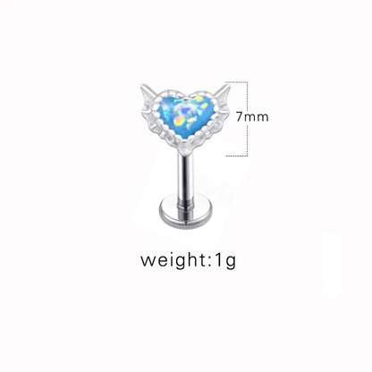 1 Piece Lip Rings Sexy Sweet Heart Shape Stainless Steel Plating Inlay Opal Lip Stud