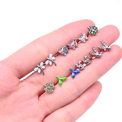 1 Piece Lip Rings Simple Style Classic Style Animal Fruit Snowflake 316 Stainless Steel  Rhinestone Titanium Steel Plating Inlay Rhinestones White Gold Plated Tongue Rings