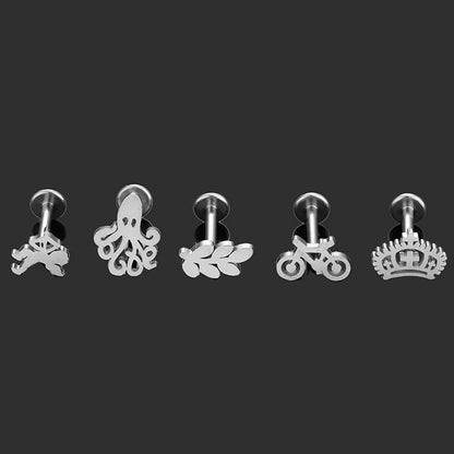 1 Piece Lip Rings Simple Style Classic Style Crown Bicycle 316L Stainless Steel  Polishing Flowers Hollow Out 18K Gold Plated Lip Rings Ear Cartilage Rings & Studs